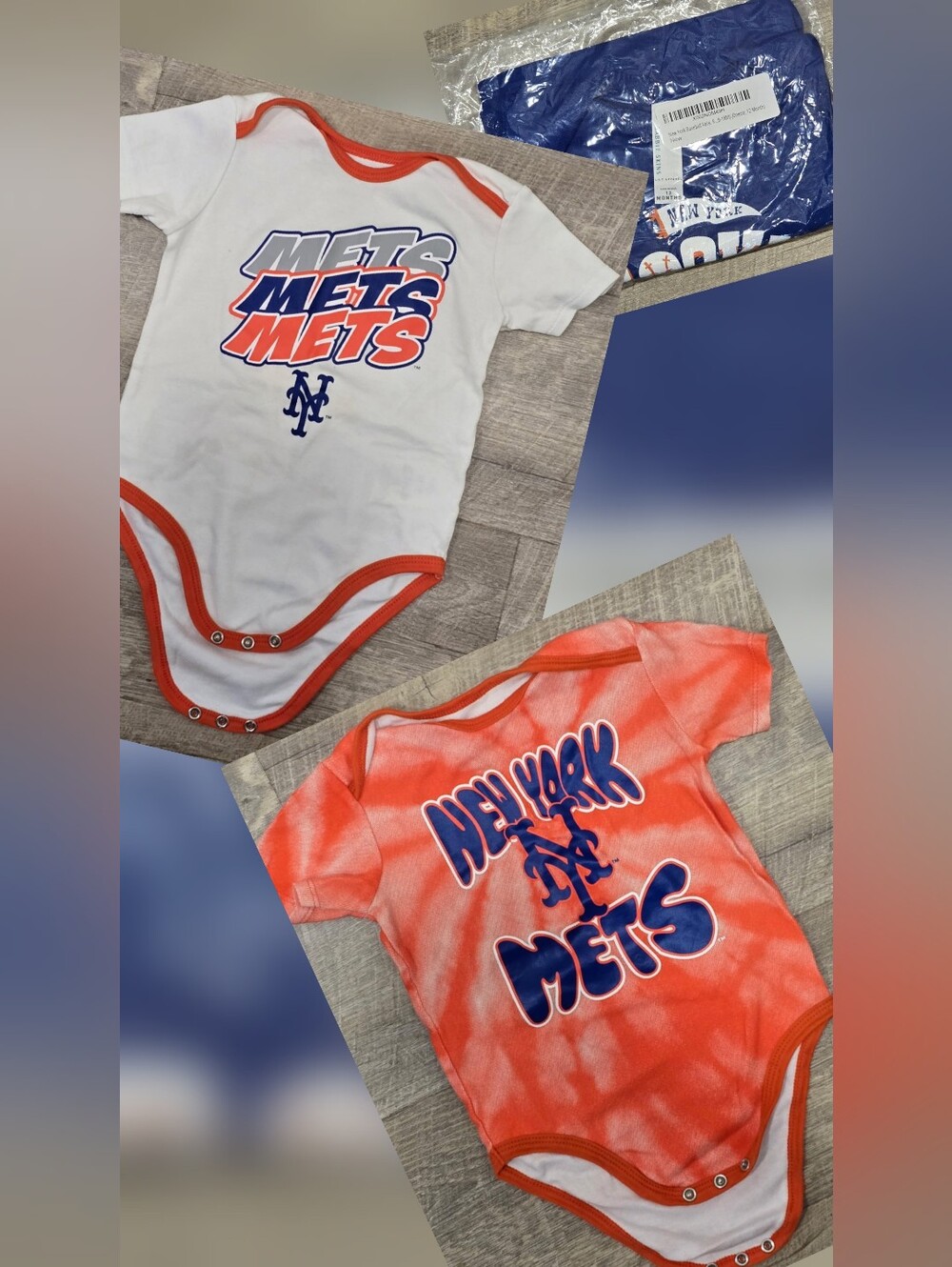 SET OF 3 - 18 MONTH - One-Piece Bodysuit - NY METS BASEBALL